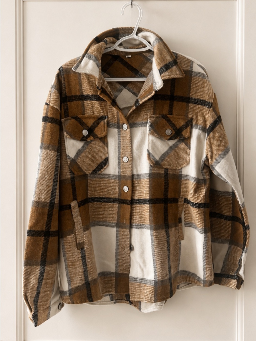 Women’s Large Cozy Plaid Shacket Jacket Oversized Warm Button Up - Picture 3 of 8
